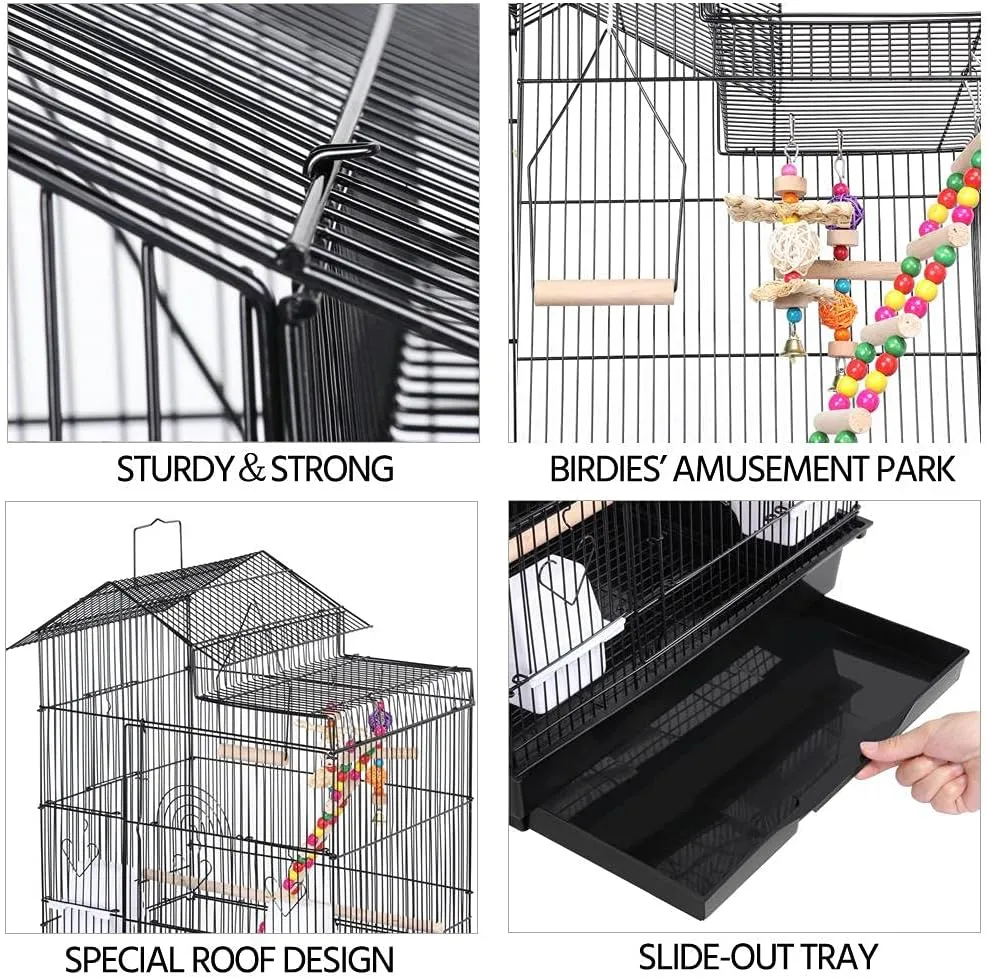 Yaheetech 39-inch Roof Top Large Flight Parrot Bird Cage for Small Quaker Parrot Cockatiel Sun Parakeet Green Cheek Conure Budgie Finch Lovebird Canary Pet Bird Cage w/Toys
