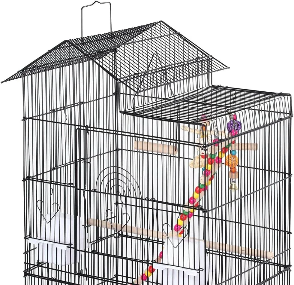Yaheetech 39-inch Roof Top Large Flight Parrot Bird Cage for Small Quaker Parrot Cockatiel Sun Parakeet Green Cheek Conure Budgie Finch Lovebird Canary Pet Bird Cage w/Toys